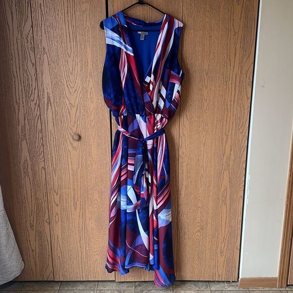 Love X Design Blue Red Printed Sleeveless Maxi Dress Size 2X - Picture 3 of 14